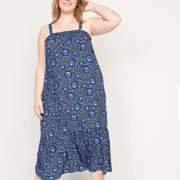 Old Navy Women's Sleeveless Tie-Back Cutout Maxi Swing Dress Many Blue New - Picture 2 of 6